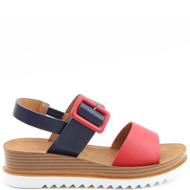 HEAVENLY FEET WOMENS WEDGE STRAP SANDAL - RED NAVY